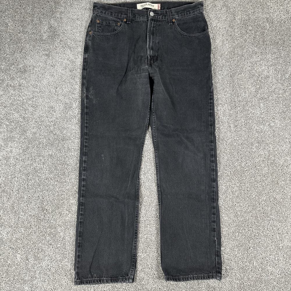 Levis 505 Jeans Mens 36x32* Faded Black Straight Leg Denim Y2K (Fits 34x32) READ